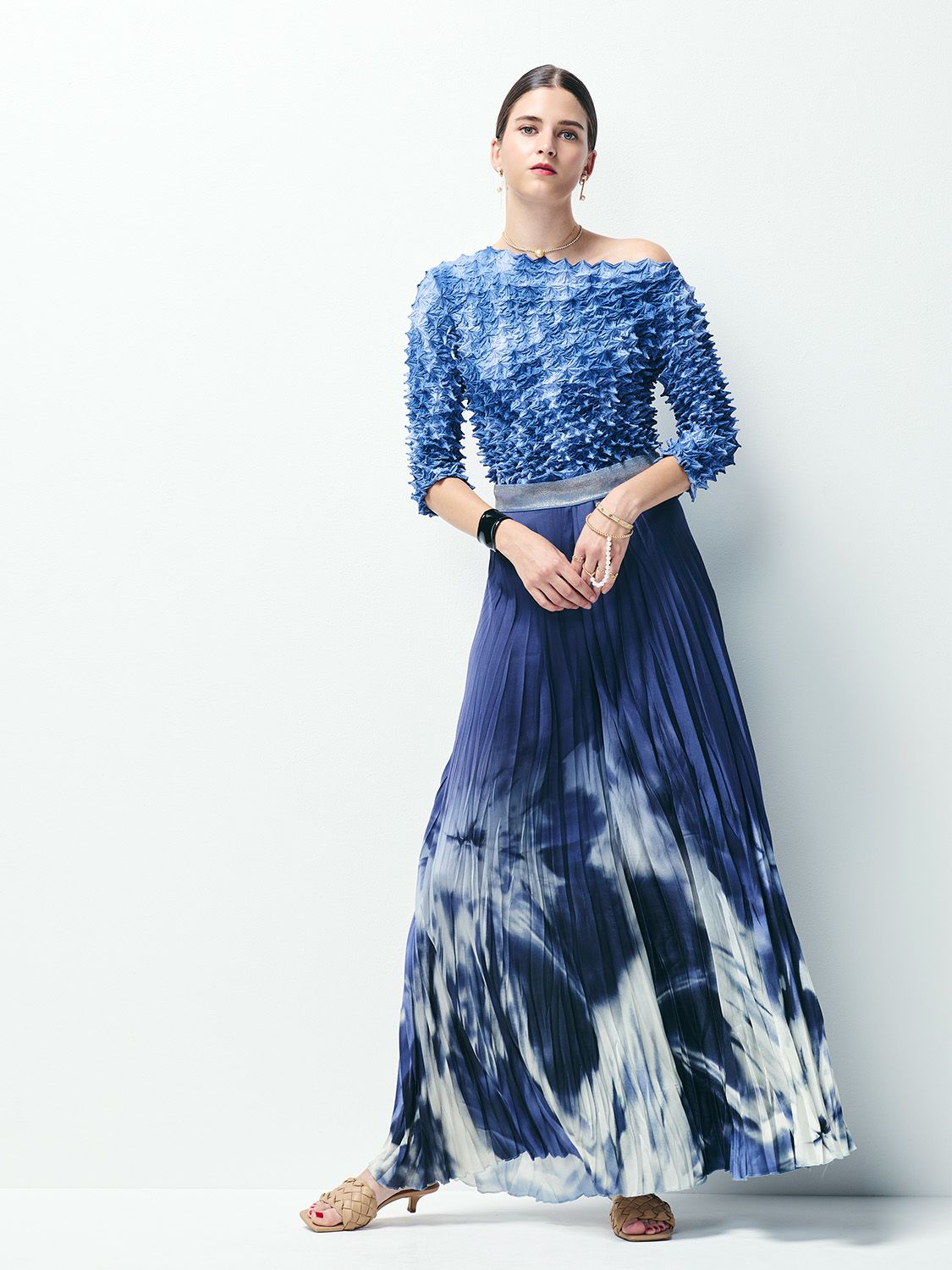 akiki有松絞り　パフスリーブトップス　美品 akiki アキキ Tulle ハート パフスリーブ ブラウス ピンク
